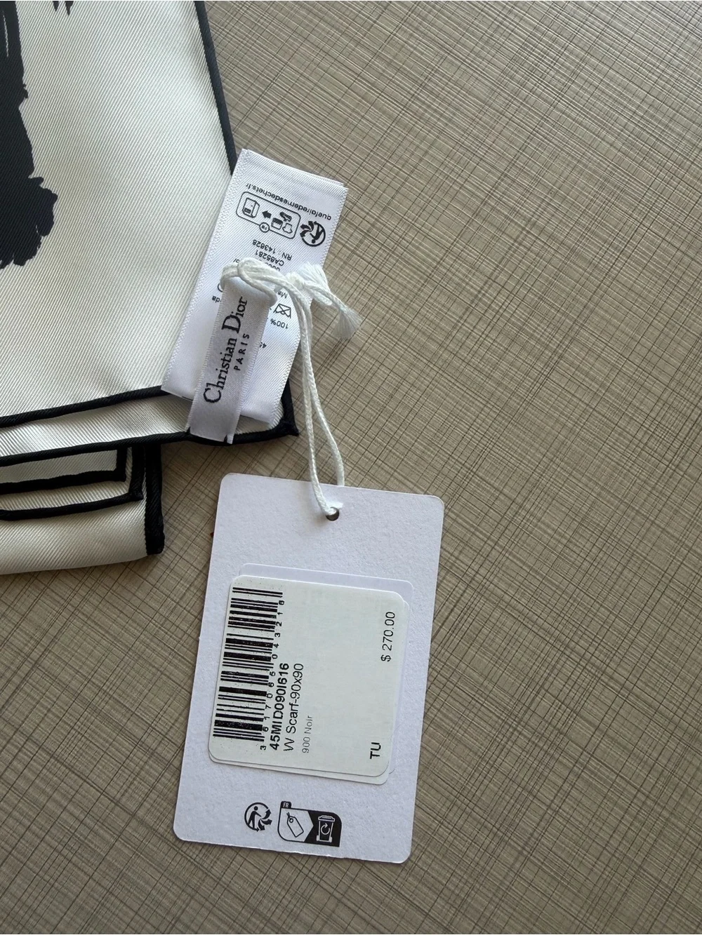 Dior Black and White Silk Scarf with Graphic Print